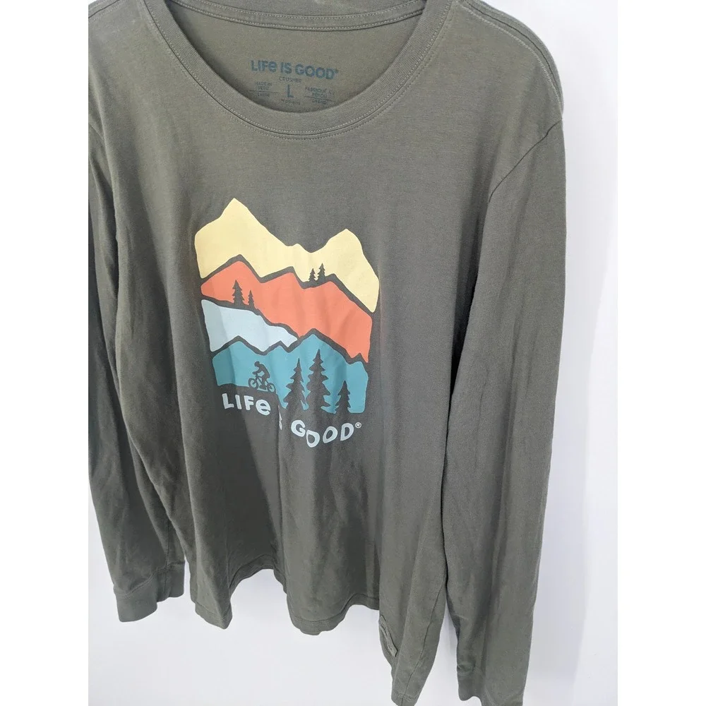 Life‎ is Good Crusher Shirt Mens Large Green Long Sleeve Mountain Bike Outdoors